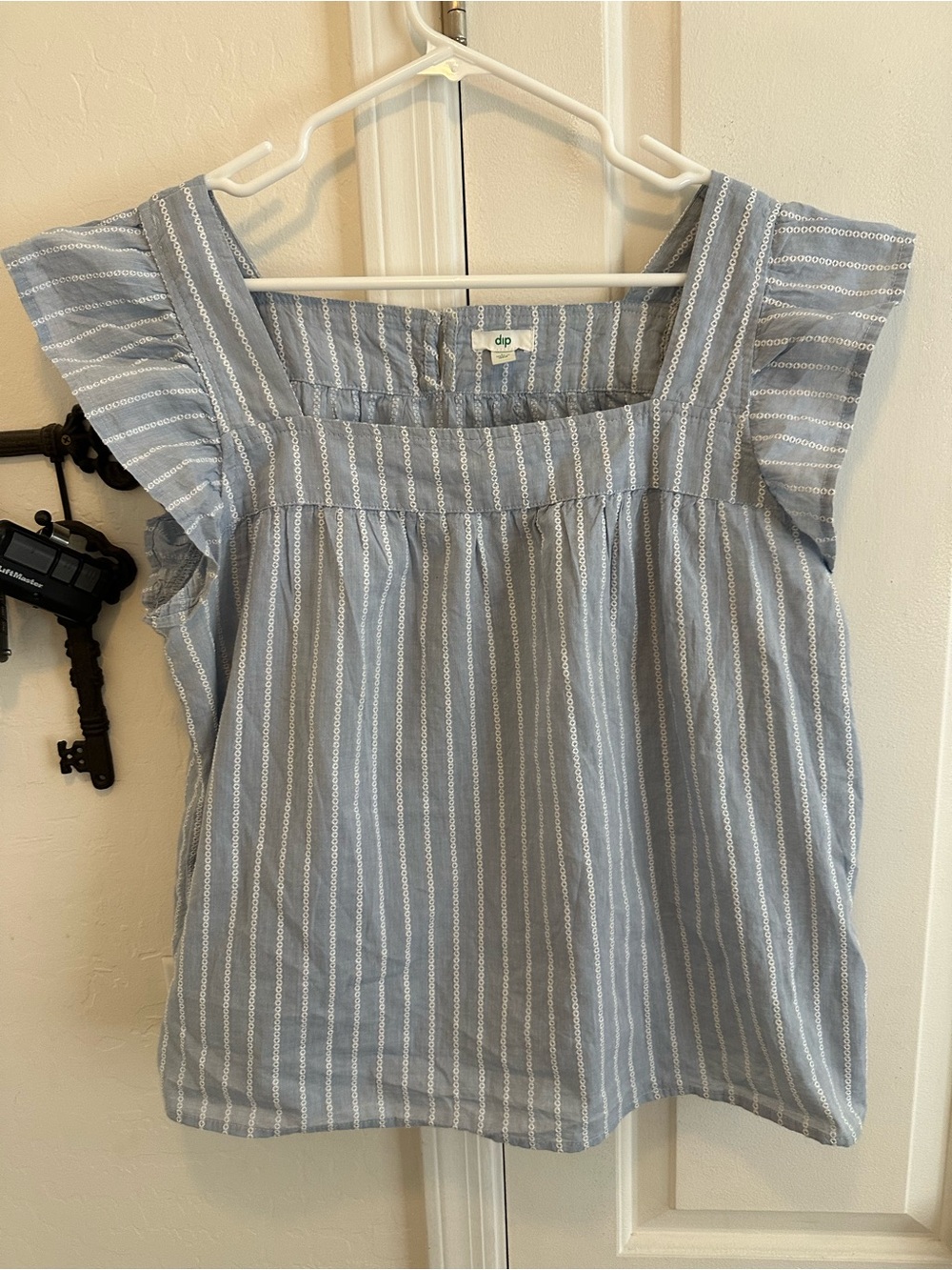 Ladies light denim blue with white embroidery blouse by Dip size Large